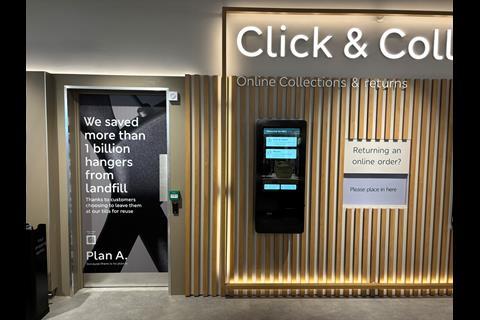 Signage about reducing hanger usage at M&S, Galleries Washington, Tyne & Wear